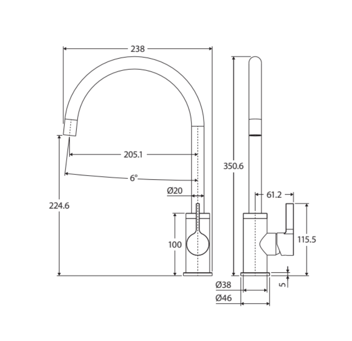 Fienza Sansa 229105B Matte Black Mixer Tap Kitchen Taps