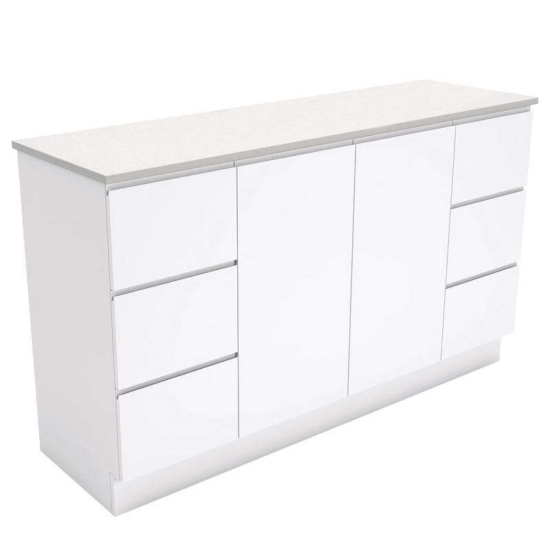 Fienza 150C 1500mm Fingerpull Cabinet On Kickboard, Gloss White, Cabinet Only