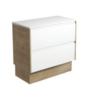 Fienza 90BWSK Amato 900 On Kickboard Cabinet, Scandi Oak Panels, Satin White, Cabinet Only