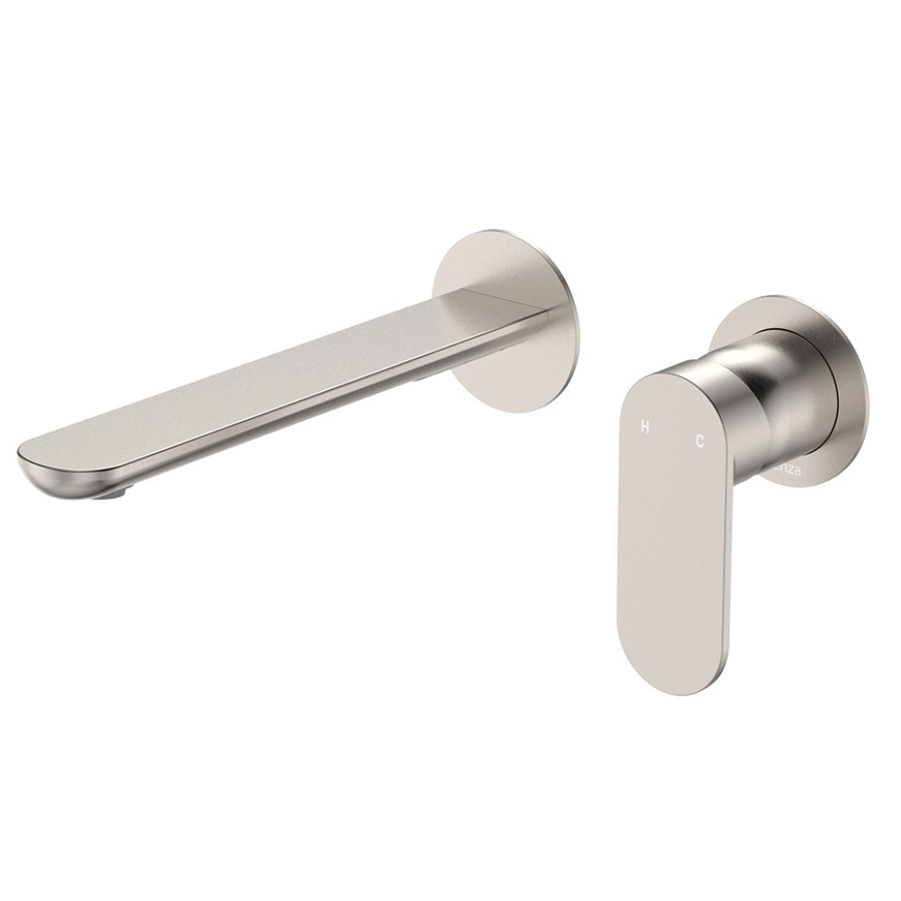 Fienza 234104BN-200-LF Empire Slim Basin/Bath Wall Mixer Set, Round Plates, 200mm Outlet, Lead Free, Brushed Nickel