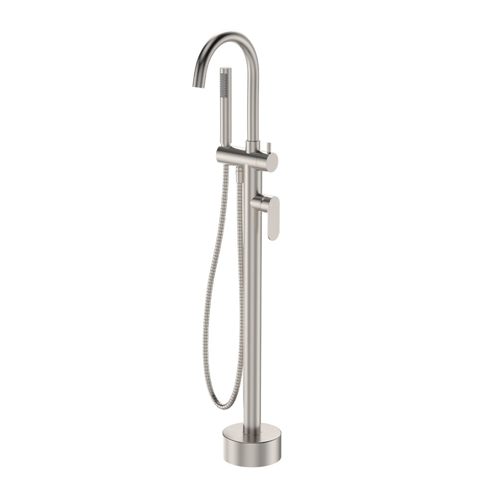 Fienza 234113BN Empire Slim Floor Mounted Bath Mixer with Hand Shower, Brushed Nickel