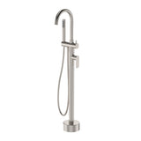 Fienza 234113BN Empire Slim Floor Mounted Bath Mixer with Hand Shower, Brushed Nickel