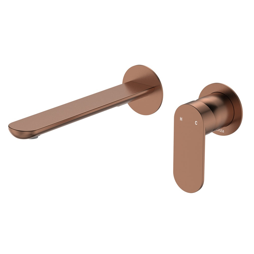 Fienza 234104CO-200-LF Empire Slim Basin/Bath Wall Mixer Set, Round Plates, 200mm Outlet, Lead Free, Brushed Copper
