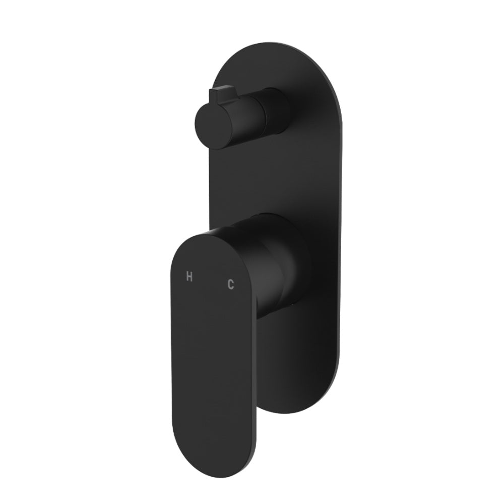 Fienza 234102B-LF Empire Slim Wall Diverter Mixer, Large Oval Plate, Vertical, Lead Free, Matte Black