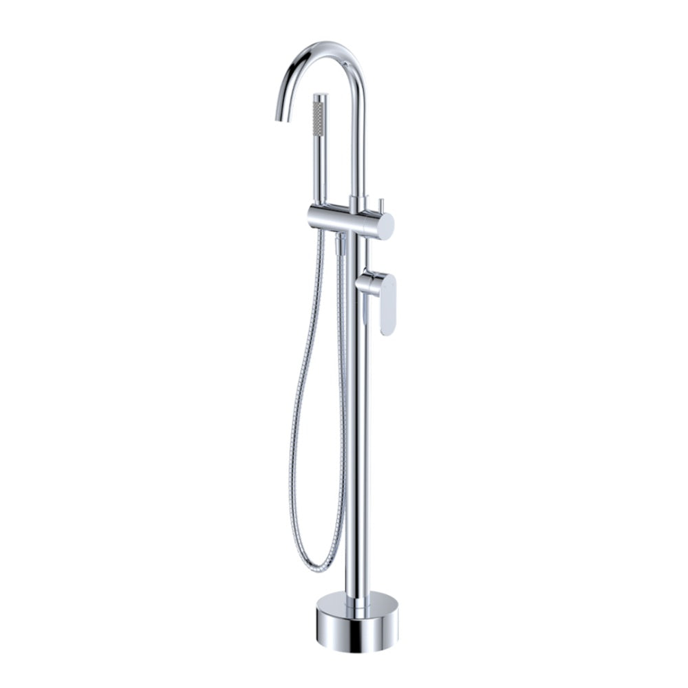 Fienza 234113 Empire Slim Floor Mounted Bath Mixer with Hand Shower, Chrome