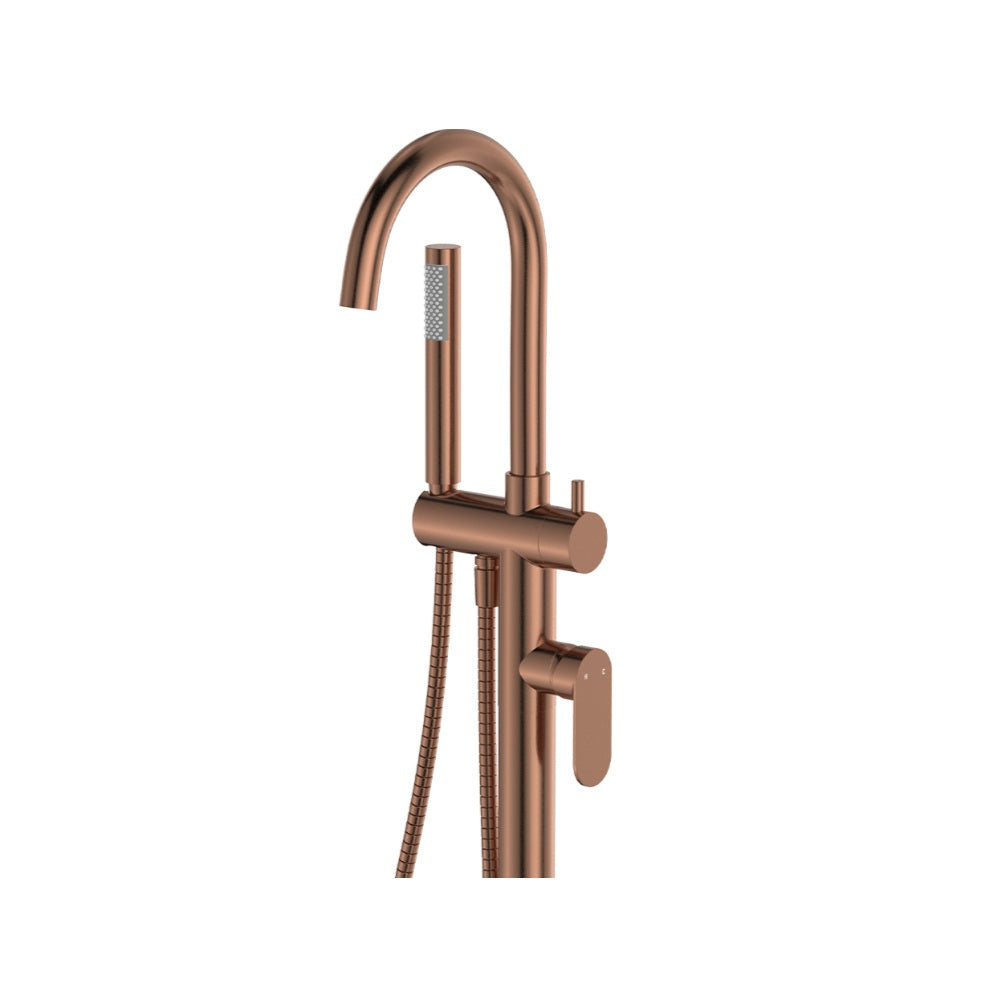 Fienza 234113CO Empire Slim Floor Mounted Bath Mixer with Hand Shower, Brushed Copper