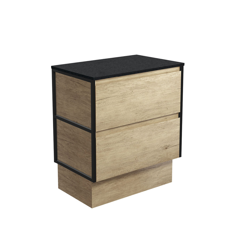 Fienza 75BSFK Amato 750 On Kickboard Cabinet, Matte Black Frames, Scandi Oak, Cabinet Only