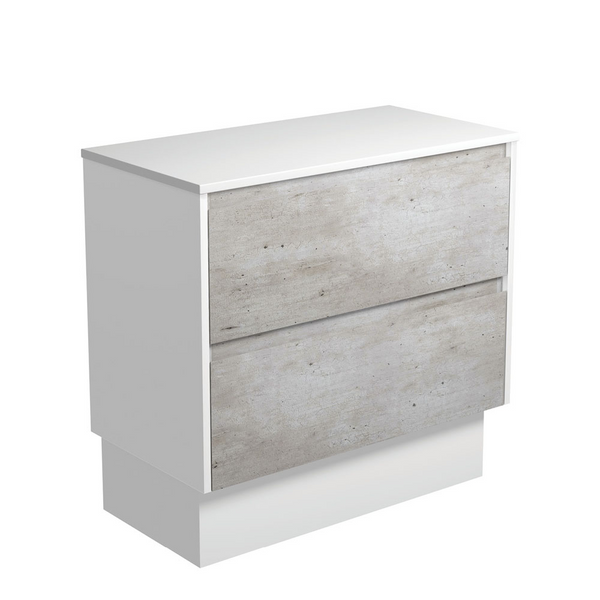 Fienza 90BXWK Amato 900 On Kickboard Cabinet, Satin White Panels, Industrial, Cabinet Only - Special Order