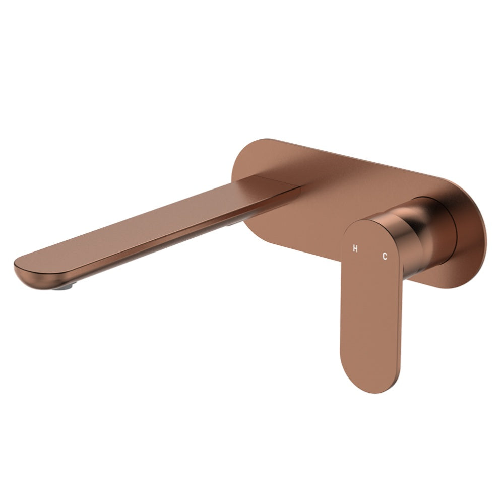 Fienza 234106CO-200-LF Empire Slim Basin/Bath Wall Mixer Set, Oval Plate, 200mm Outlet, Lead Free, Brushed Copper