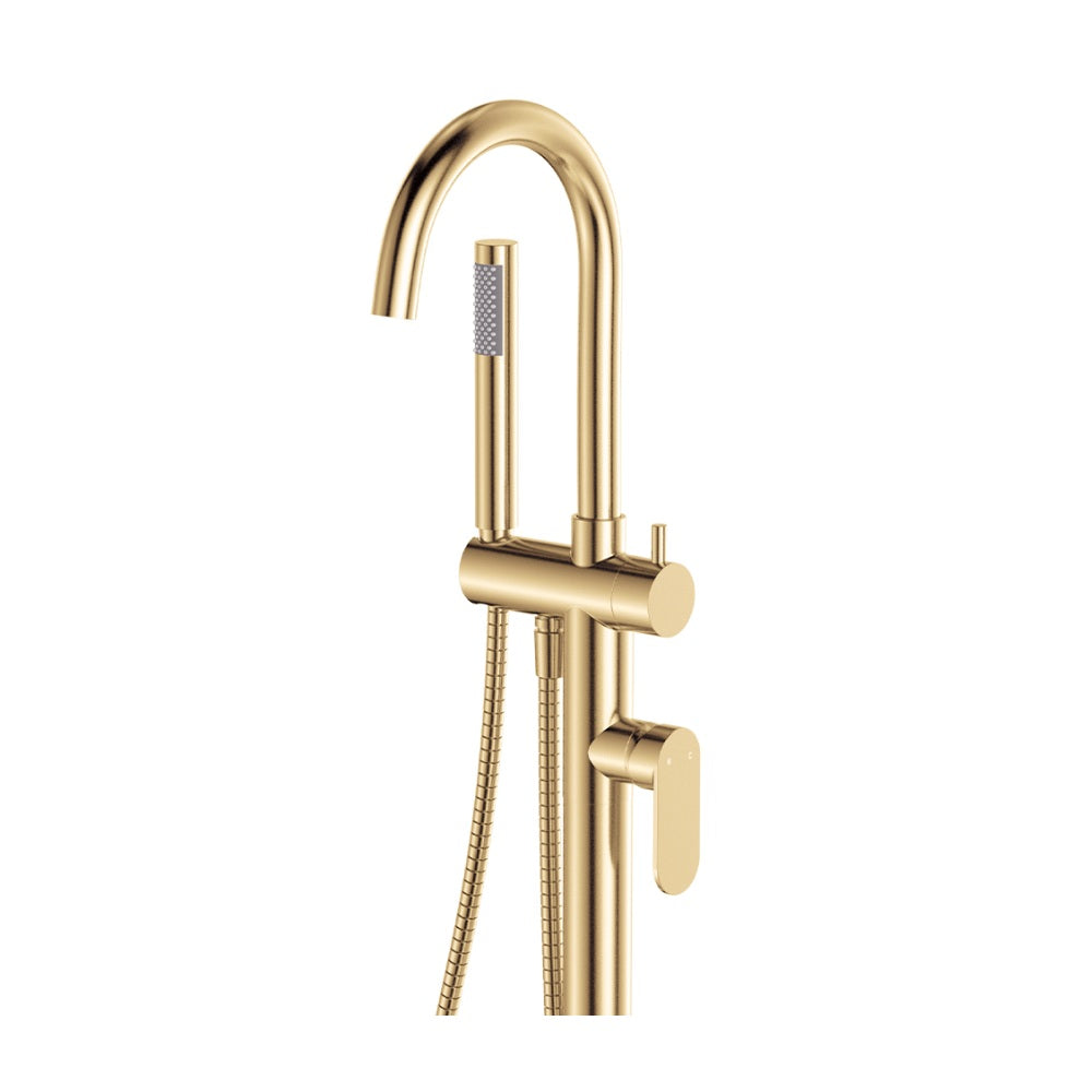 Fienza 234113UB Empire Slim Floor Mounted Bath Mixer with Hand Shower, Urban Brass