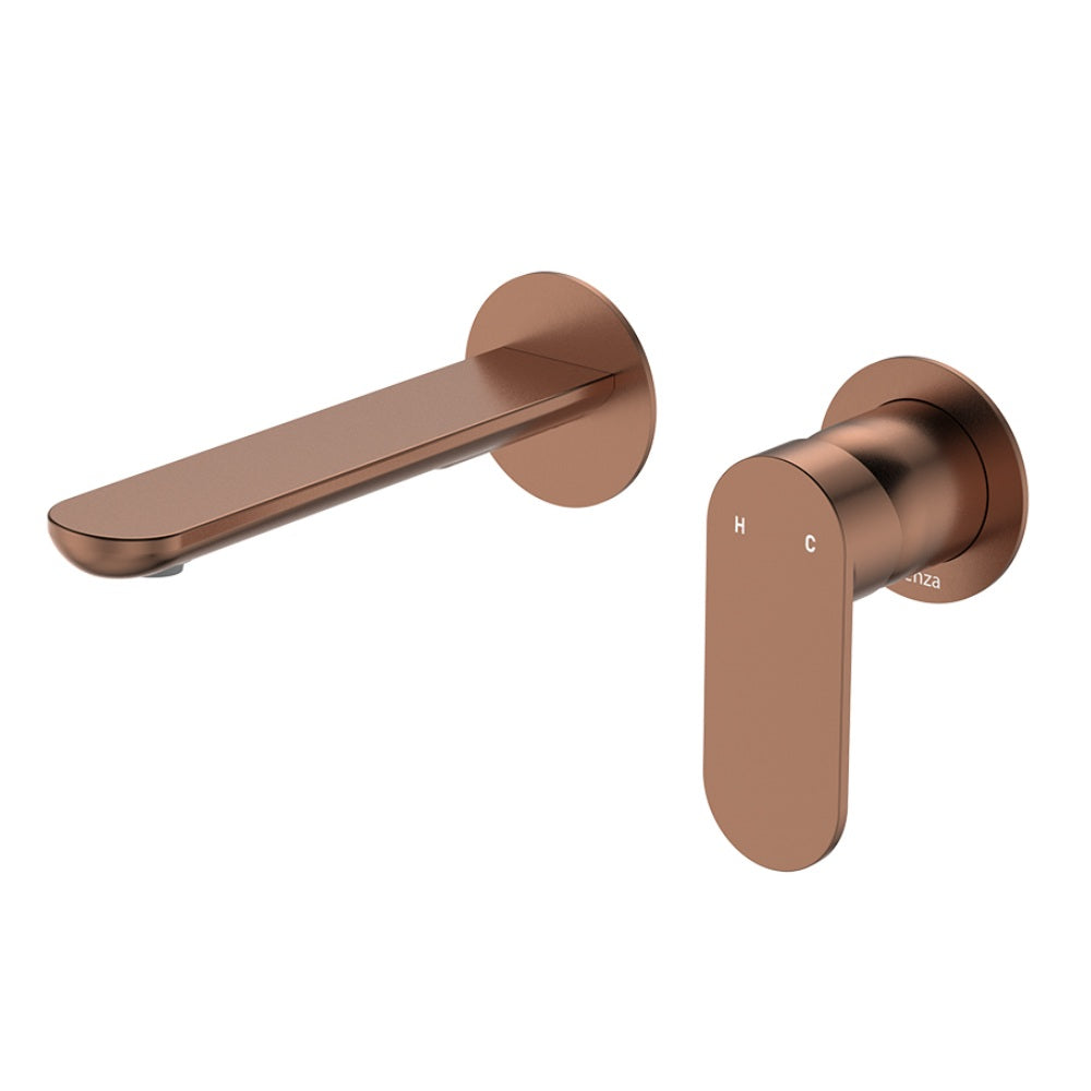 Fienza 234104CO-LF Empire Slim Basin/Bath Wall Mixer Set, Round Plates, 160mm Outlet, Lead Free, Brushed Copper