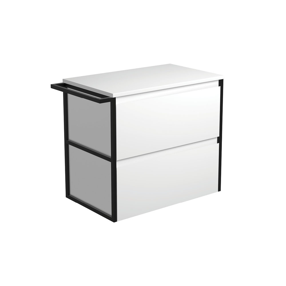 Fienza 75BWFT Amato 750 Wall Hung Cabinet, 1 Frame & 1 Towel Rail, Satin White, Cabinet Only