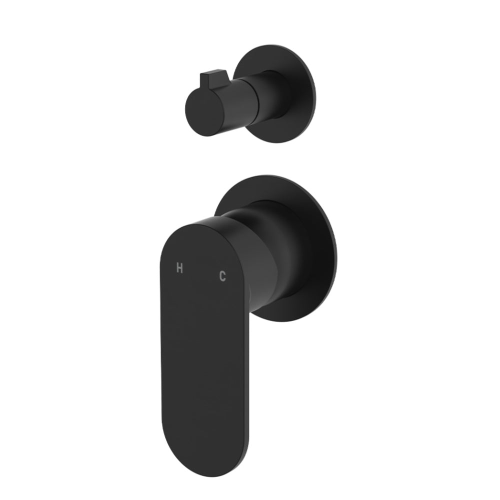 Fienza 234102B-4-LF Empire Slim Wall Diverter Mixer, Small Round Plates, Vertical, Lead Free, Matte Black