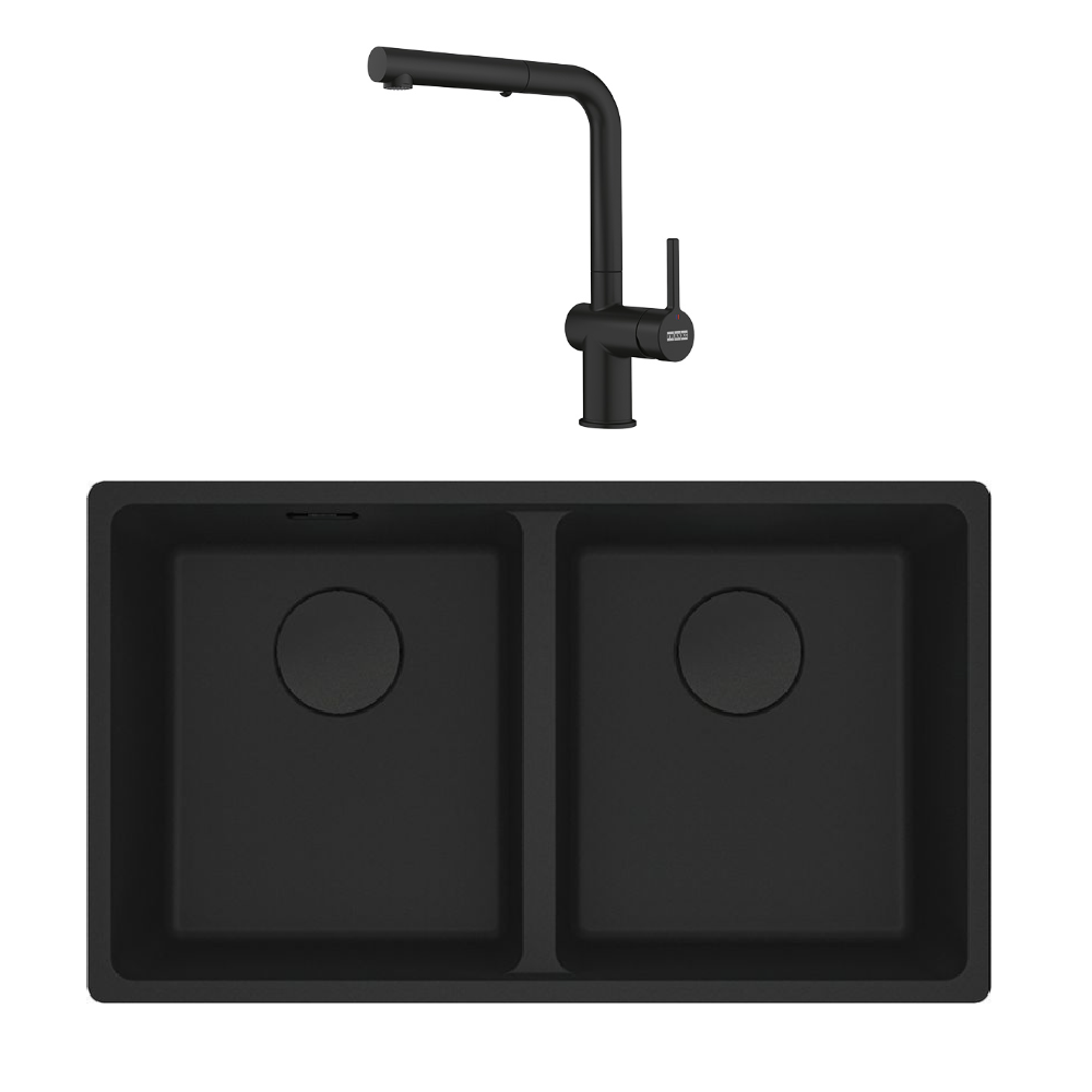Franke Sink Maris Package Undermount Sink 753x433mm Matte Black & Active Pull out Tap MRG120BMB+TA7721B