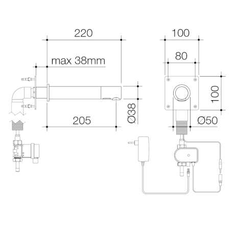 Caroma G16014E6A G Series Electronic Hands-Free Wall Tap (Fixed Temperature) - Special Order