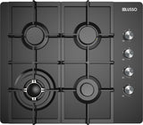 Di Lusso GC604MBFC 60cm Black Glass Gas Cooktop, Cast Iron Trivets