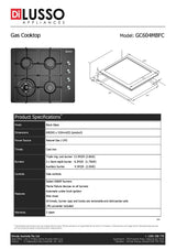 Di Lusso GC604MBFC 60cm Black Glass Gas Cooktop, Cast Iron Trivets