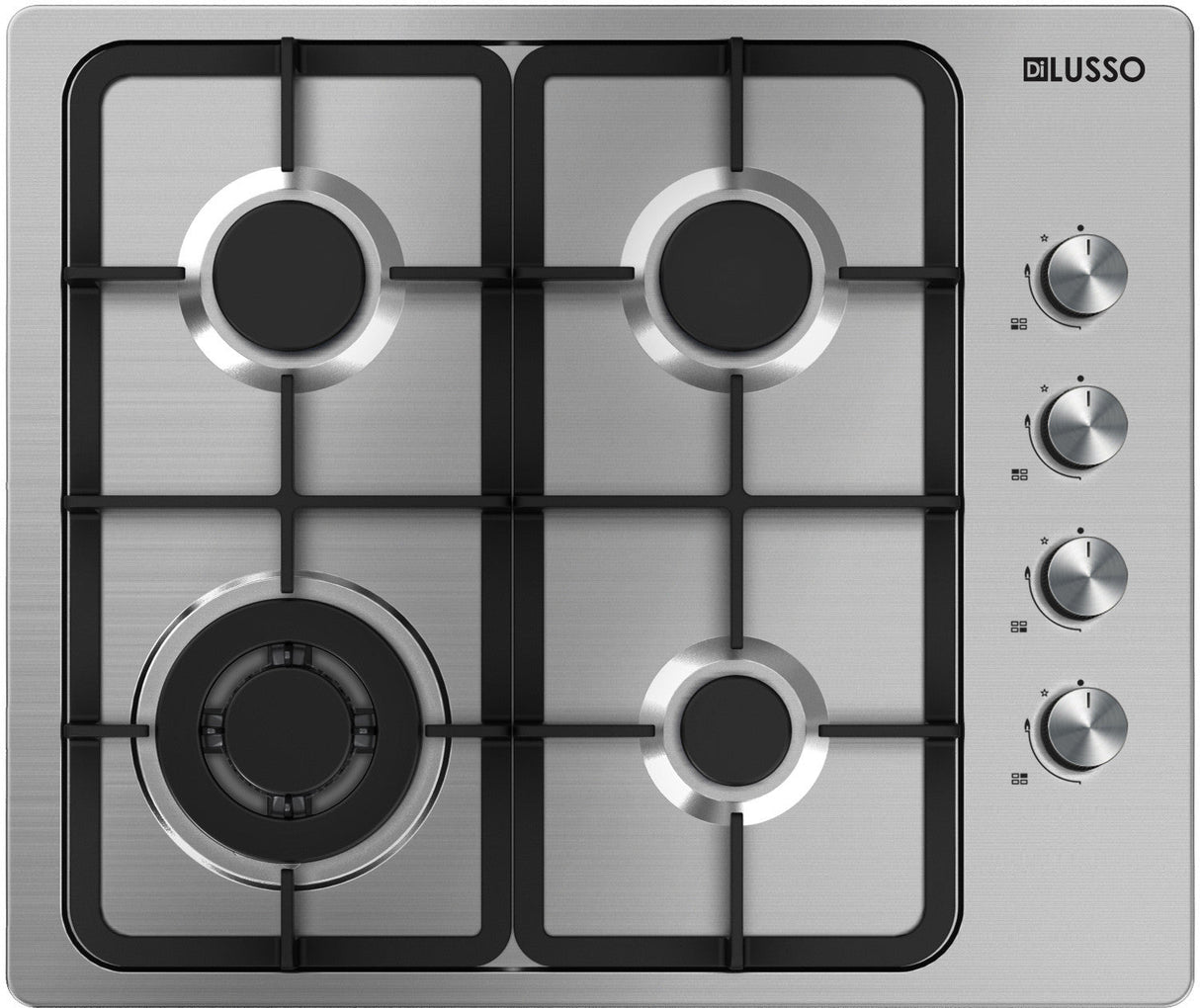 Di Lusso GC604MSFC 60cm Stainless Steel Gas Cooktop, Cast Iron Trivets