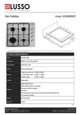 Di Lusso GC604MSFE 60cm 4 Burner Gas Cooktop, Enamel Trivets