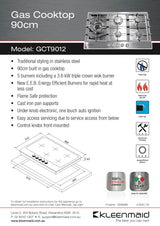 Kleenmaid GCT9012 90cm Gas Cooktop