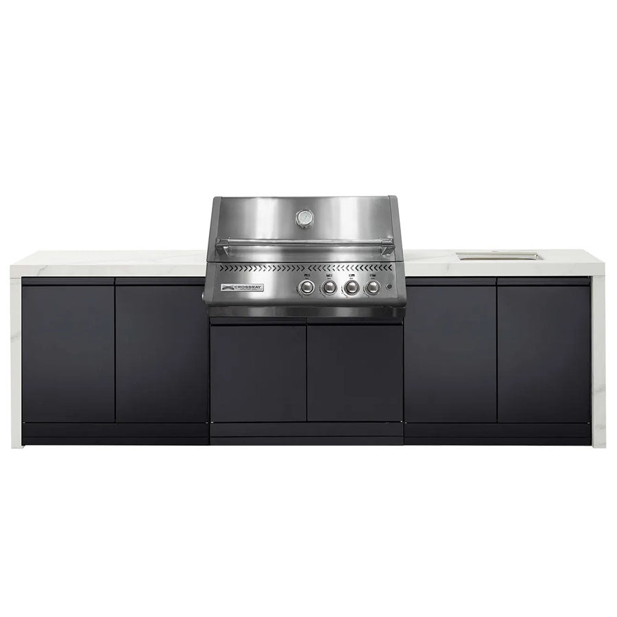 Crossray GD4KW-03 Premium XPlor 4 Burner Stainless Steel Gas BBQ Outdoor Kitchen with Drinks Fridge, White Top