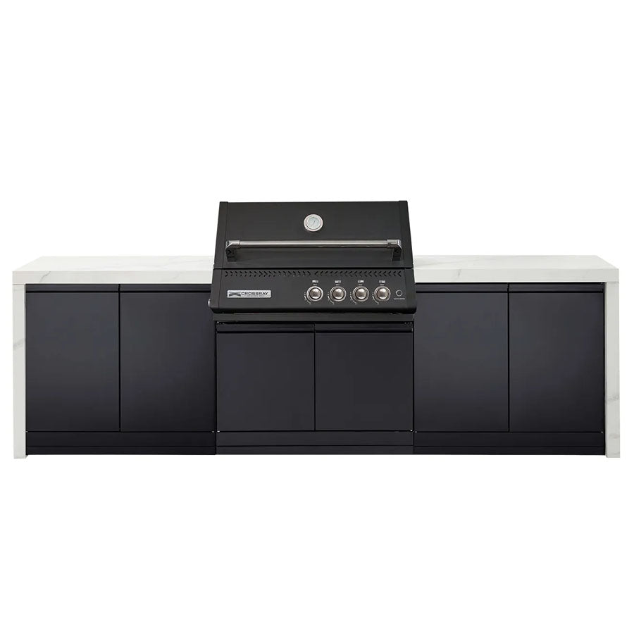 Crossray GD4KW-07 Premium XPlor 4 Burner Black Finish Gas BBQ Outdoor Kitchen, White Top