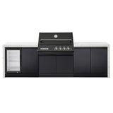 Crossray GD4KW-09 Premium XPlor 4 Burner Black Finish Gas BBQ Outdoor Kitchen with Drinks Fridge, White Top