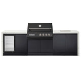 Crossray GD4KW-10 Premium XPlor 4 Burner Black Finish Gas BBQ Outdoor Kitchen with Drinks Fridge & Sink, White Top