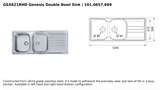 Franke GSX621RHD Genesis Double Bowl Sink, Stainless Steel, Right Hand Drainer
