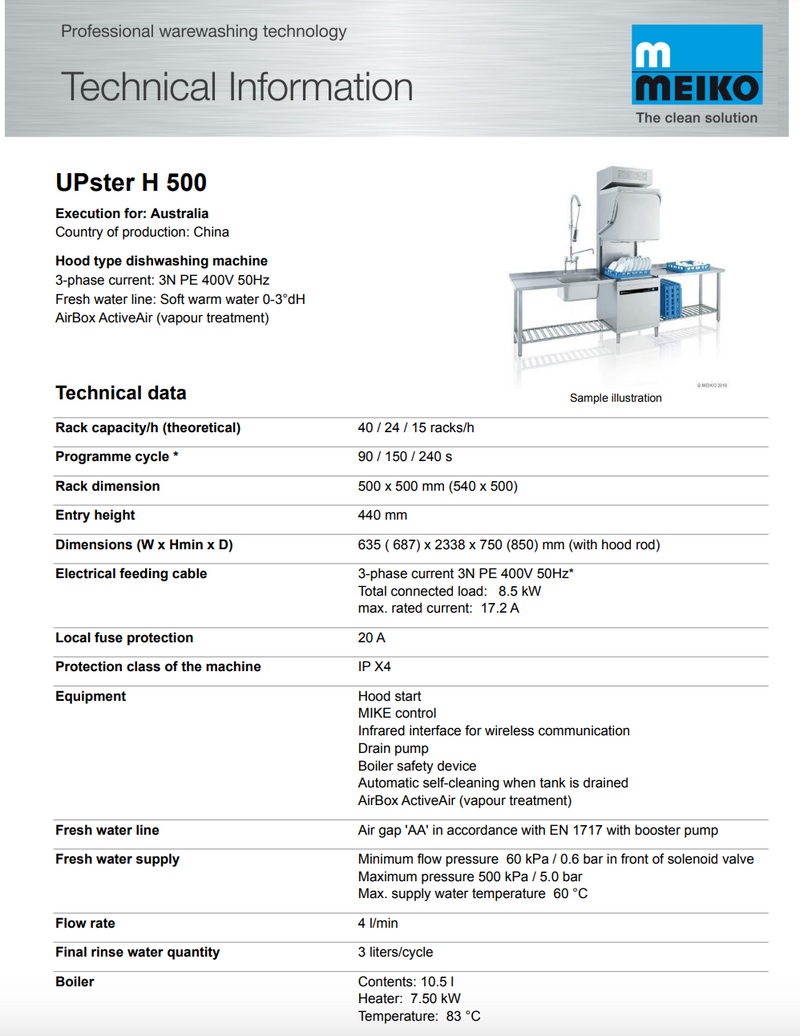 Meiko UPster H500 AirBox Pass Through Dishwasher - Special Order