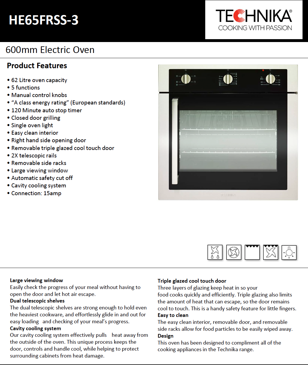 Technika HE65FRSS-3 60cm Side Opening Oven - Seconds Discount