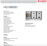 ASKO 90cm Natural Gas Cooktop with Super Flex Wok Burner Stainless Steel HG1986SD - Ex Display