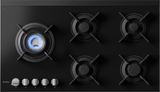 Asko 90cm Gas 5 Burner Cooktop with Fusion Volcano Burner Black Glass HG8953BGD1 - ASKO Seconds Discount