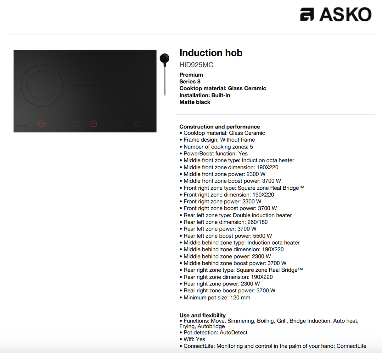 ASKO HID925MC Celsius Cooking 90cm Induction Cooktop - ASKO Seconds Discount