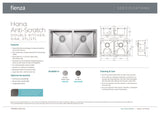 Fienza 68403AS Hana Anti Scratch Double Bowl Sink, 760x450x200mm, Stainless Steel
