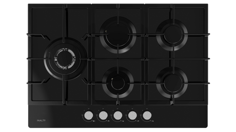 Inalto Icgg755W 75Cm Gas On Black Glass Cooktop With Wok Burner