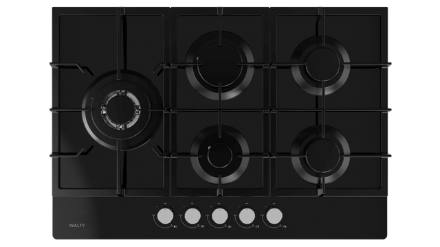 Inalto Icgg755W 75Cm Gas On Black Glass Cooktop With Wok Burner