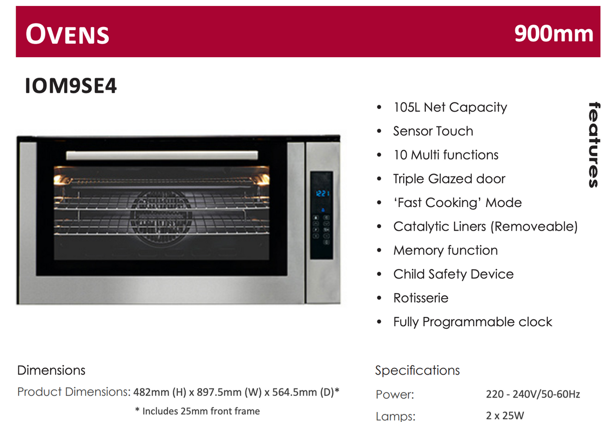 Iag Iom9Se4 90Cm Stainless Steel Electric Touch Control Oven Large