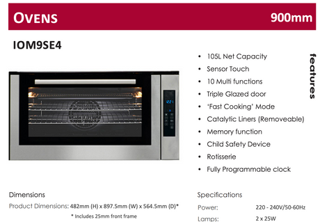 Iag Iom9Se4 90Cm Stainless Steel Electric Touch Control Oven Large