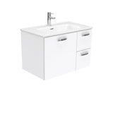 Fienza JOL75JR 750mm Joli Uni Wall Hung Vanity with Handles, Right Drawers, 1 Taphole, Gloss White