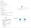 Fienza JOL75RW Joli Alina White 750 Wall-Hung Vanity