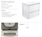 Fienza Joli Jol75T 750Mm Hampton White Wall Hung Vanity Unit - Special Order Units