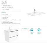 Fienza Joli Jol75T 750Mm Hampton White Wall Hung Vanity Unit - Special Order Units