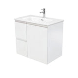 Fienza JOL75ZL 750mm Joli Fingerpull Wall Hung Vanity, Left Drawers, 1 Taphole, Satin White