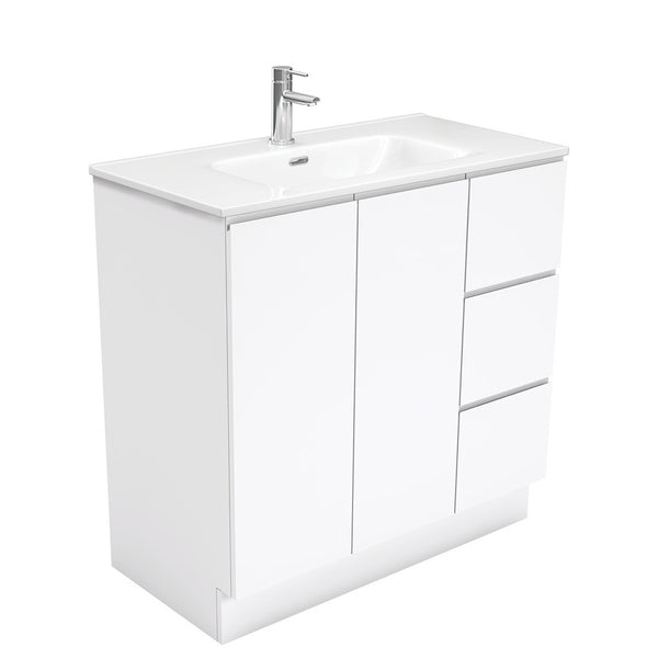 Fienza JOL90CR 900mm Joli Fingerpull Bathroom Vanity on Kickboard, Right Drawers, Gloss White - Special Order