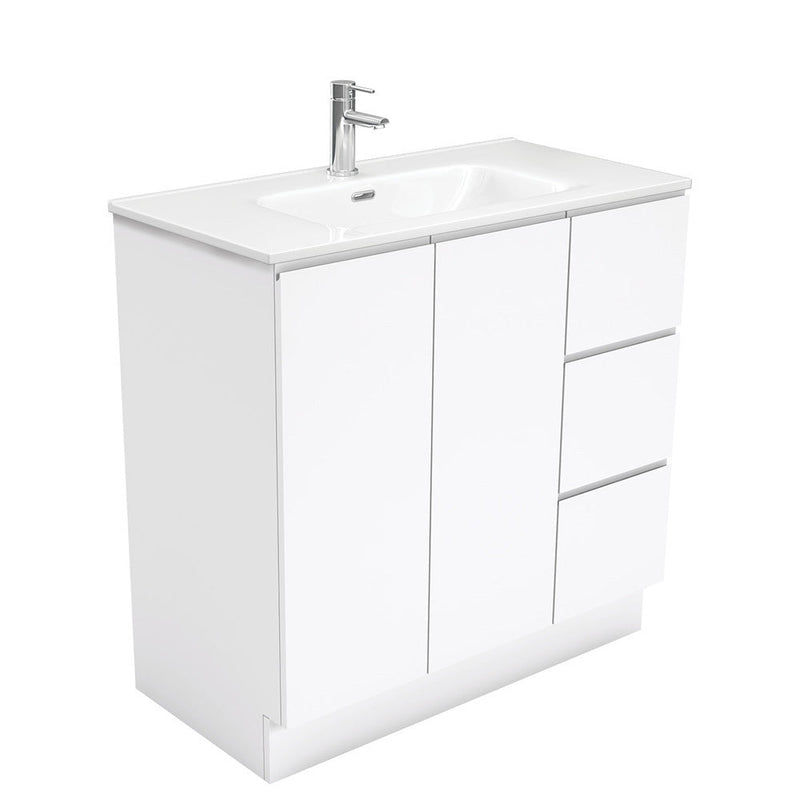 Fienza JOL90CL 900mm Joli Fingerpull Bathroom Vanity on Kickboard, Left Drawers, Gloss White - Special Order