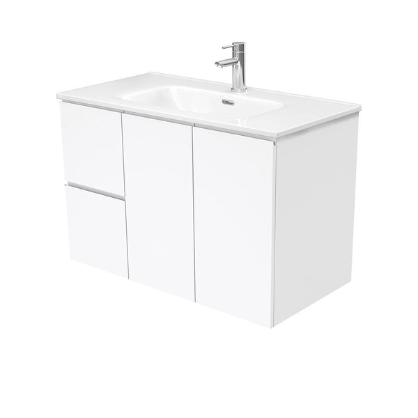 Fienza JOL90FL 900mm Joli Wall Hung Fingerpull Bathroom Vanity, Left Drawers, Gloss White