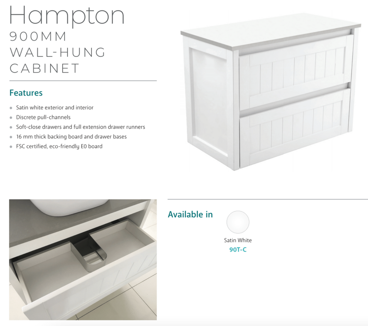Fienza Joli Jol90T Hampton 900Mm White Wall Hung Vanity Unit - Special Order Units