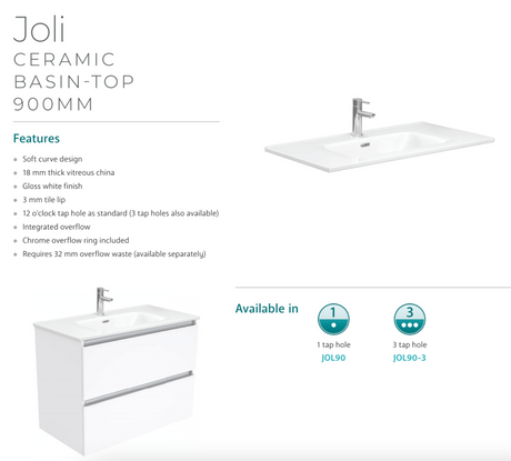 Fienza Joli Jol90Tk 900Mm Hampton Vanity Unit With Kickboard White - Special Order Units