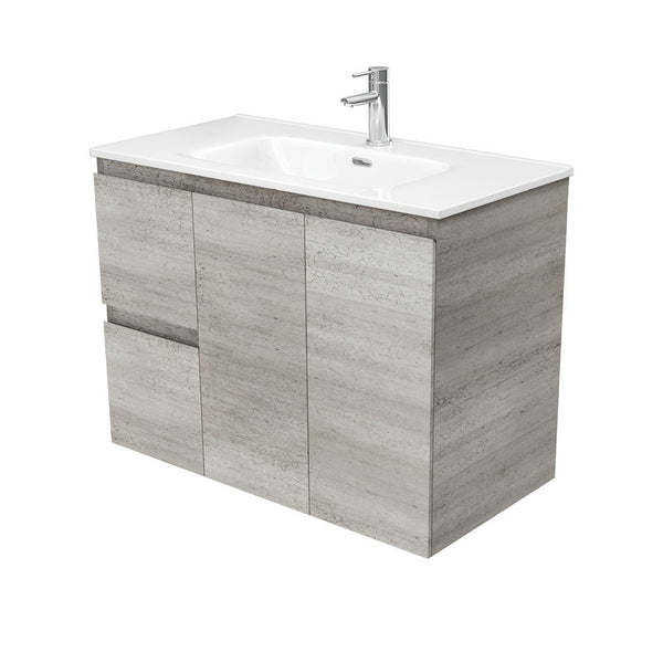 Fienza JOL90XL 900mm Joli Fingerpull Wall-Hung Vanity, Left Drawers, Industrial Edge